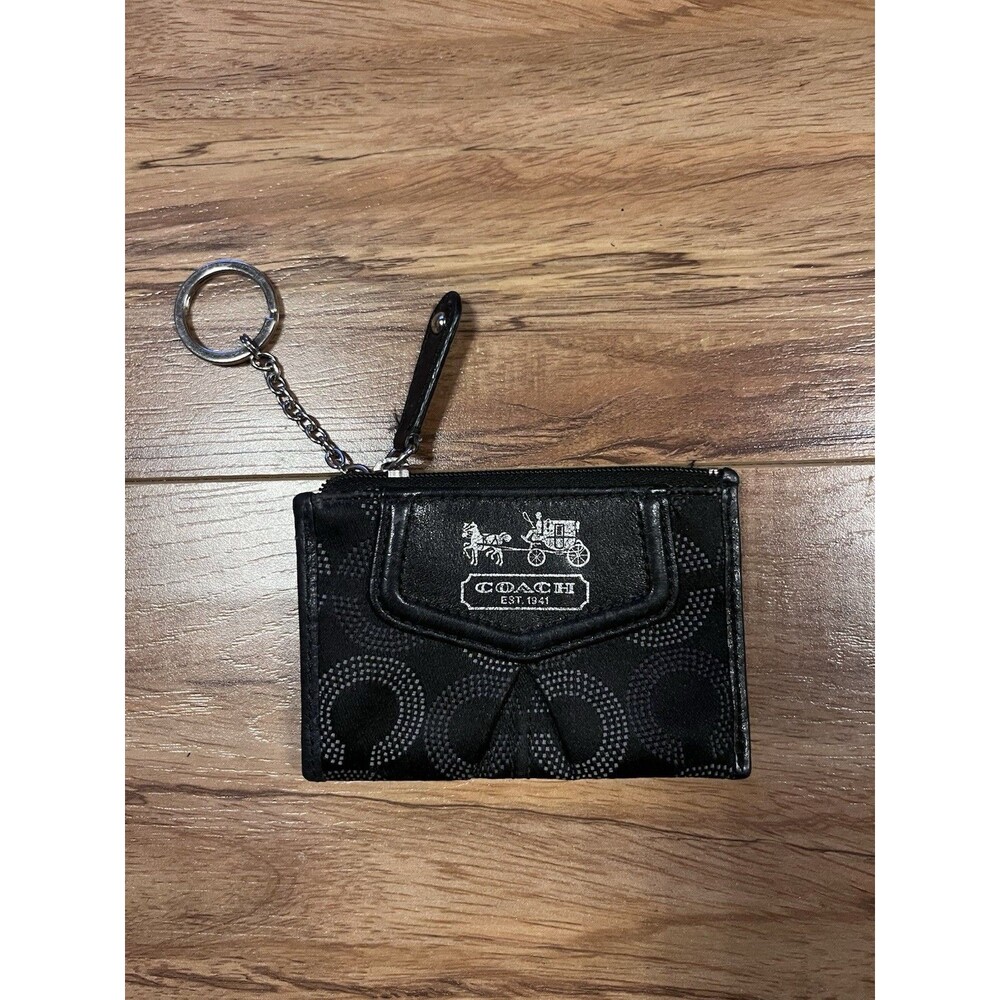 Coach Black Signature Jacquard Mini Skinny ID Case Card Wallet Coin Purse Pouch